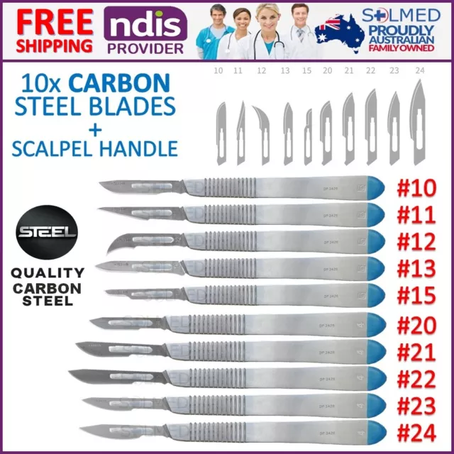 10 X Scalpel Surgical Blades Sterile & Stainless Steel Handle #3 X 1 See Details