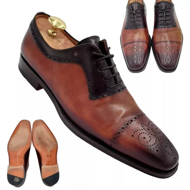 Magnanni Spain Mens 8 Brown All-Leather Medallion Balmoral Oxford Dress Shoes 41