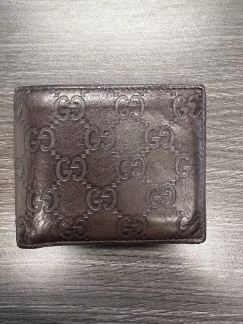 Authentic GUCCI GG Guccissima Monogram Brown Leather Bifold Mens Wallet Italy