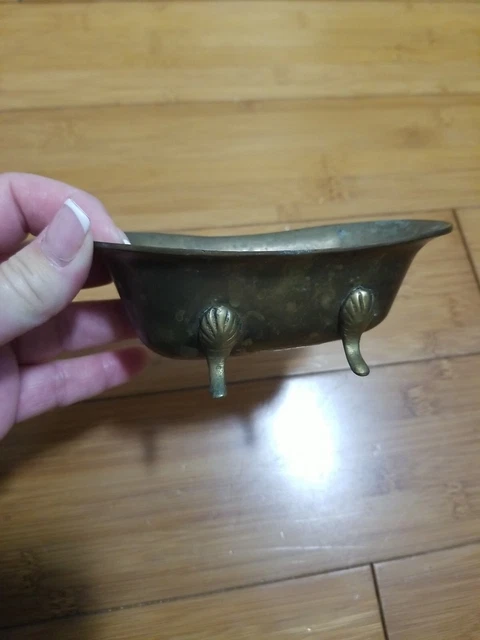 Vintage Brass Miniature Clawfoot Tub Claw Foot Bathtub Dollhouse Soap Dish