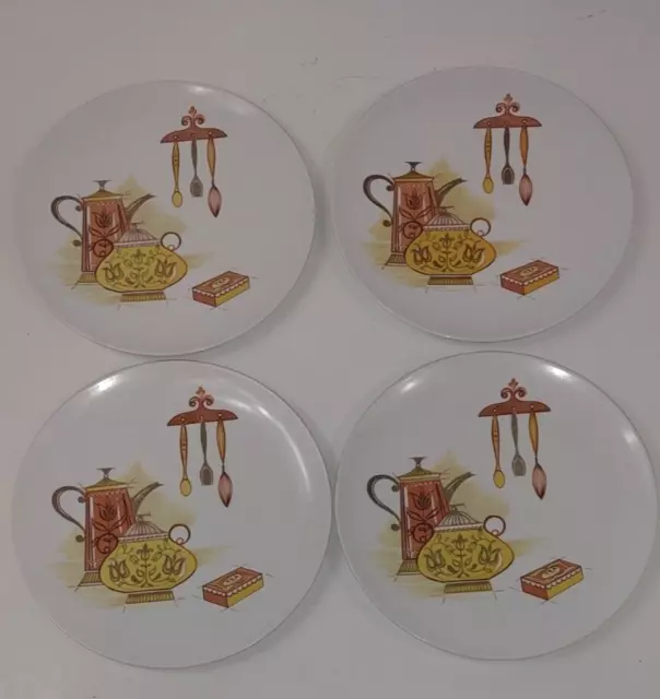 Vintage Mid Century Texas Ware Melamine Melmac 10" Plate set of 4 Tea Teapot