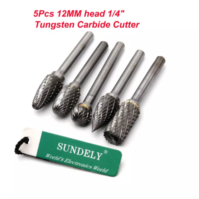5 Head Tungsten Carbide 12mm Rotary Point Burr Die Grinder 6mm Shank Bit Kit Set
