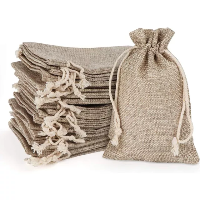 Small Bag Natural Linen Pouch Drawstring Burlap Jute Sack Jewelry Gifts Bags