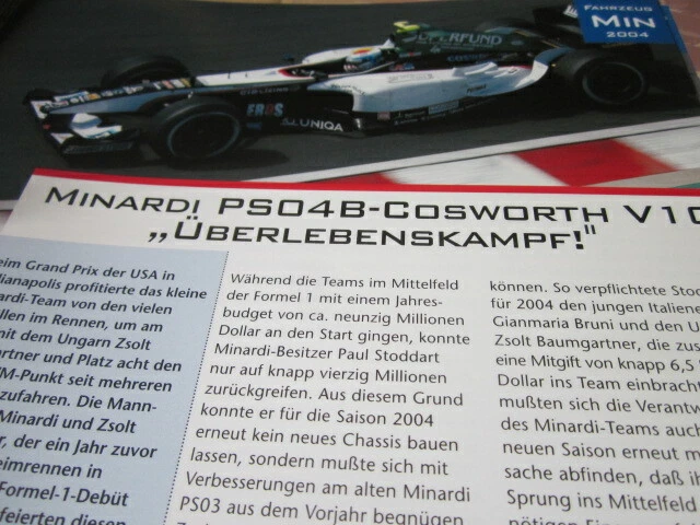 RARO F1 Minardi Cosworth PS04B 2004 Zsolt Baumgartner Minichamps 1:43 #400 040021 Miniatura de coche de F1 para coleccionistas - España