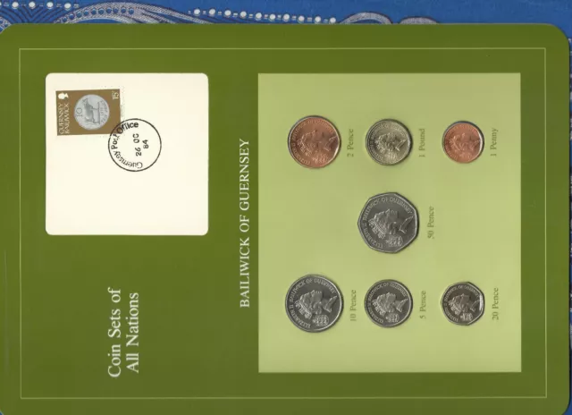 Coin Sets of All Nations Guernsey w/card 1985 UNC £1, 1,2,5, 10, 20, 50 Pence