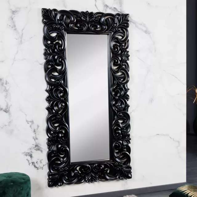 Eleganter Wandspiegel VENICE 180x90cm schwarz matt antik Barockstil Spiegel