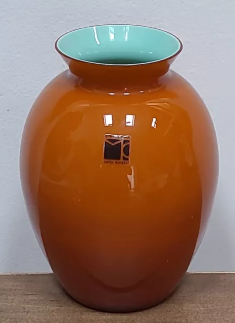 CARLO MORETTI Green Small Vase SIGNED New Burnt Orange and Mint Green