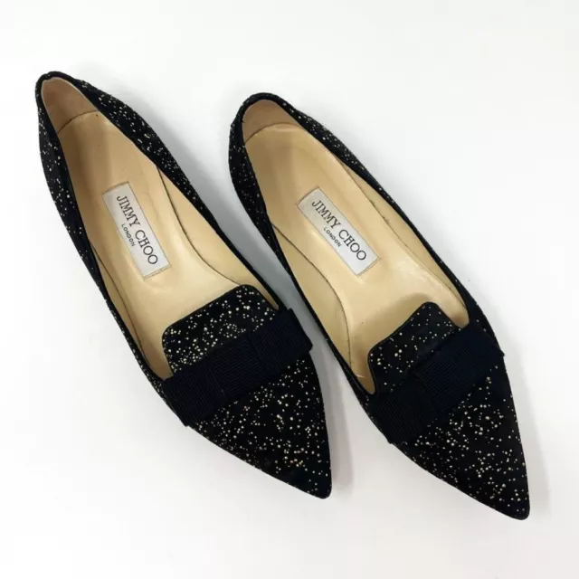 Jimmy Choo Gala Glitter Suede Pointed-Toe Flats Shoes Size 38/8