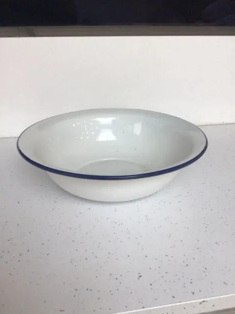 Vintage French Enamel Bowl - Planter  - White