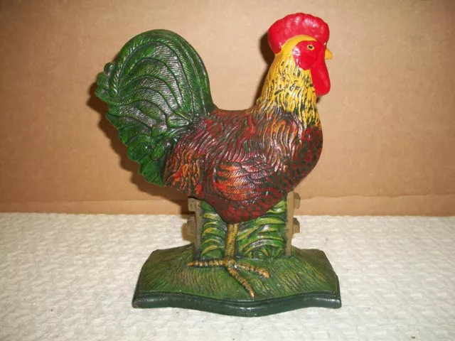 Upper Deck - Cast Iron Rooster Bank ~ 9 1/2" Tall ~ Primitive, Rustic, Farm