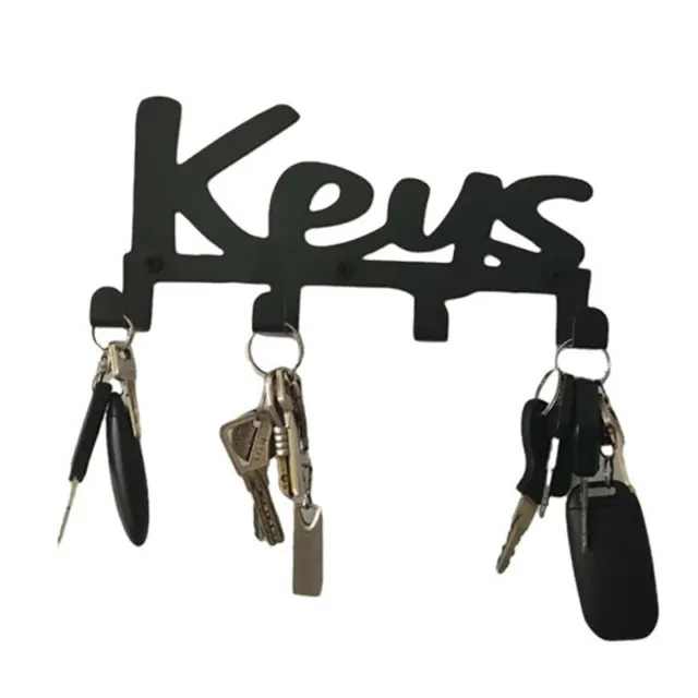 Key Holder Wall Mounted 4 HOOKS Keys Organizer BLACK Color IRON Rack “KEYS”
