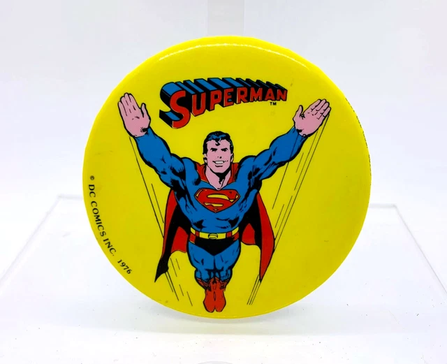 LARGE Vintage Pinback Button Pin Advertising Badge 1976 Superman DC COMICS