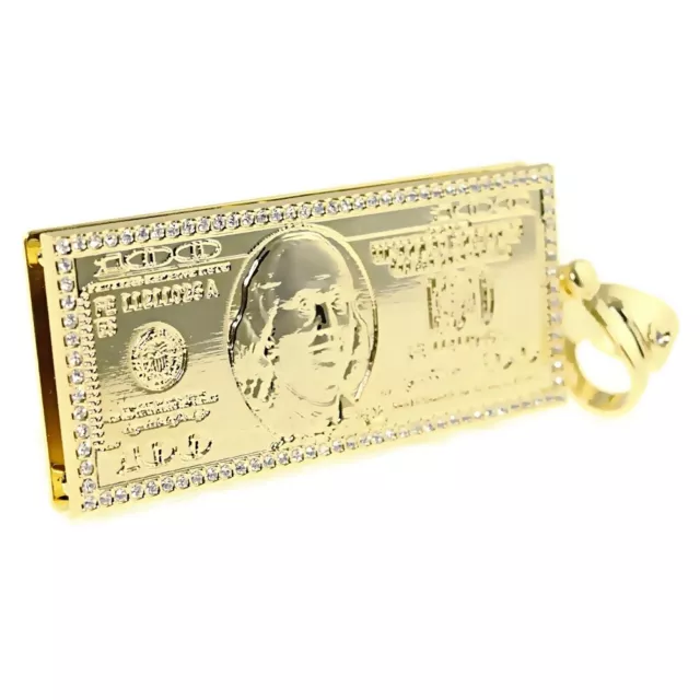 14k Gold Plated One Hundred Dollar Bill Pendant $100 Cash Money Hip Hop Charm 3