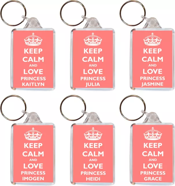 Keep Calm and Love Princess " MANY NAMES " Double Sided Keyring Name Tag Present