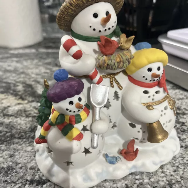 Retired Partylite Snowbell Tealight Candle Holder P7702 Snowman & Snow Children 3