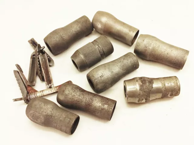 Vtg antique bit brace hand drill chuck shell jaws woodworking tool parts lot