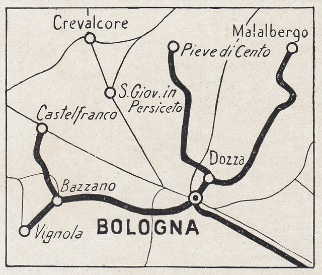 D9436 RETE TRANVIARIA di Bologna Mappa d'epoca 1923 vintage map EUR