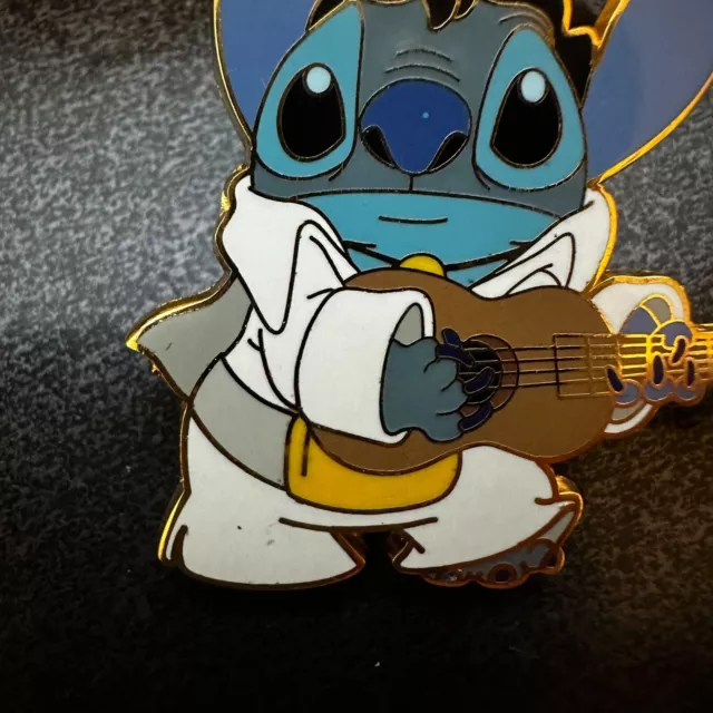 Disney Pin 38770 Stitch Dressed as Elvis Playing Guitar Ukelele Yellow Buckle 3