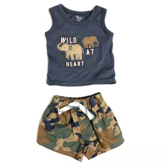 Carter's Baby Boy Size NB Outfit  'Wild At Heart' Sleeveless Tank & Shorts Multi