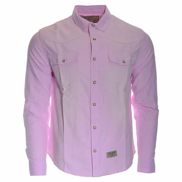 Mens Jacksouth Denim Shirt Long Sleeve Chest Pocket Contrast Cotton Snap Button 2