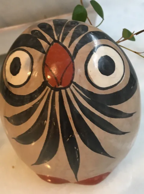 Sweet Little Ceramic Pottery Owl Stone; Mexico - hand painted front and back
