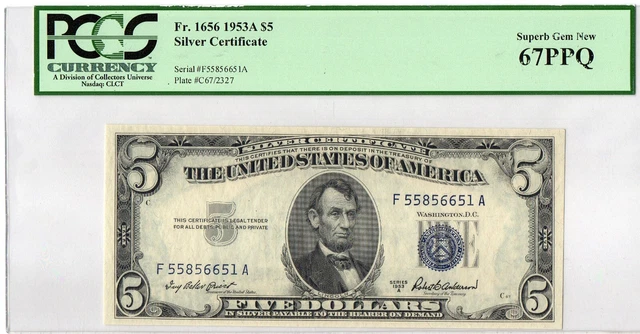⭐SUPERB GEM NEW⭐ 1953A $5 Silver Certificate - Certified PCGS67PPQ Ultra Rare