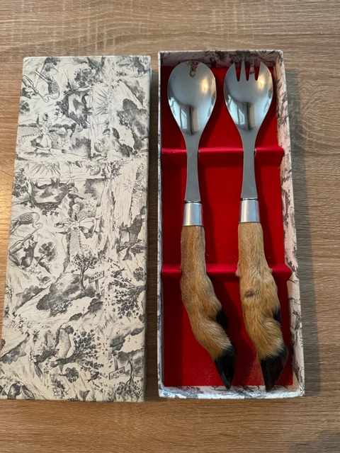 COUVERTS À SALADE Vintage avec Manches en Pied de Chevreuil EUR 45,00 - FR