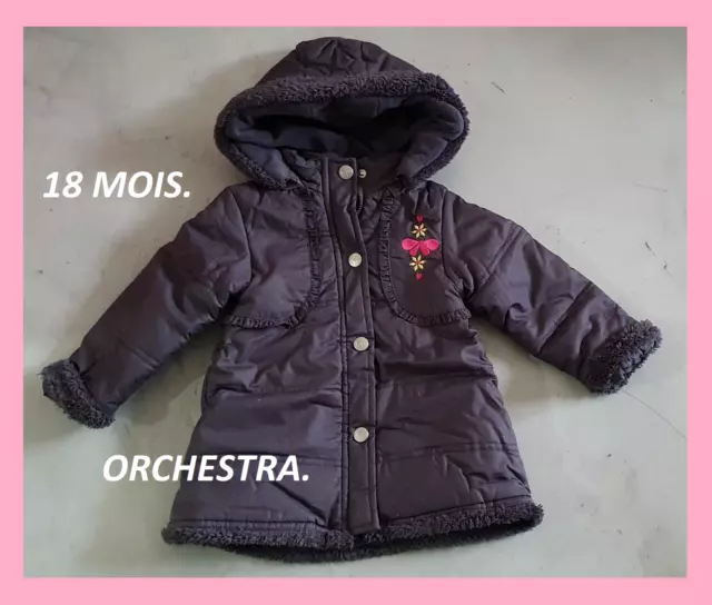 Beau manteau enduit, gris pour l'hiver, Orchestra T: 18 mois