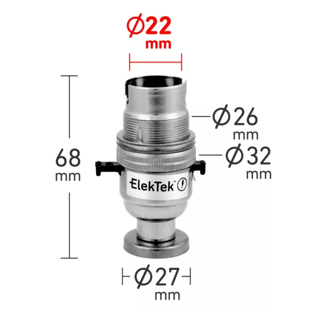 Soporte de lámpara interruptor de seguridad bayoneta ElekTek B22 BC con cubierta de placa posterior y tornillos 2