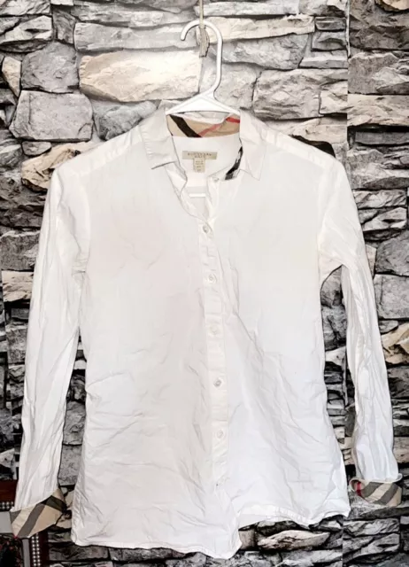 Burberry Womens Button Down White Nova Check Shirt Size XS EUC