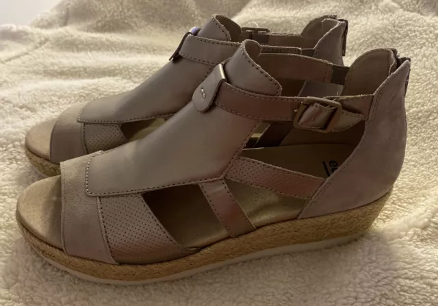 NWT EARTH Modena Jasmine Espadrille Wedge Sandal Gladiator Nude Leather, 9.5