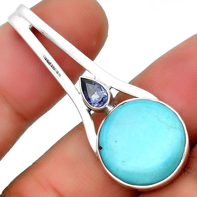 Natural Rare Turquoise Nevada Aztec Mt & Tanzanite 925 Silver Pendant P-1006