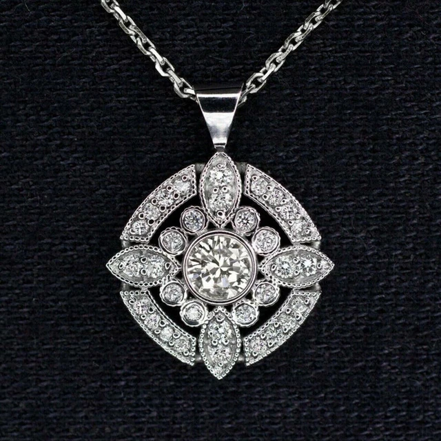 2Ct Round Cut Lab-Created Diamond Art Deco Pendant Women's 14K White Gold Plated