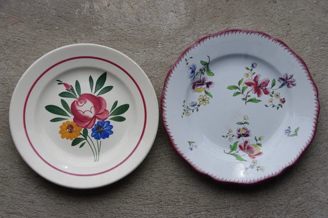 Assiettes en faience de Sarreguemines une modèle Chatenois déco fleurs old plate