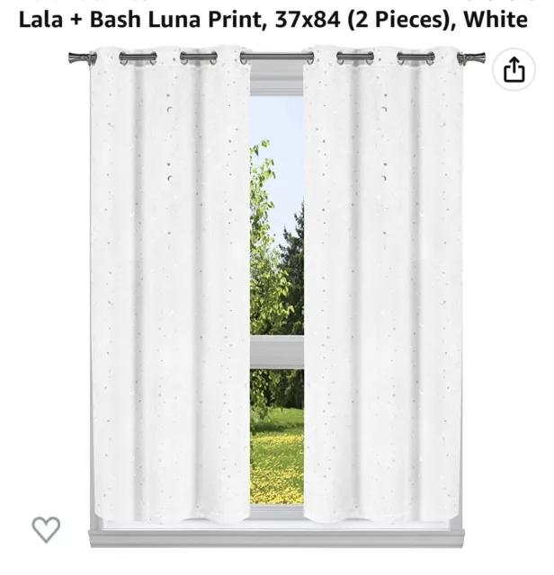 Lala + Bash Luna Semi-Sheer Metallic Night Sky Star & Moon White & Silver Panel
