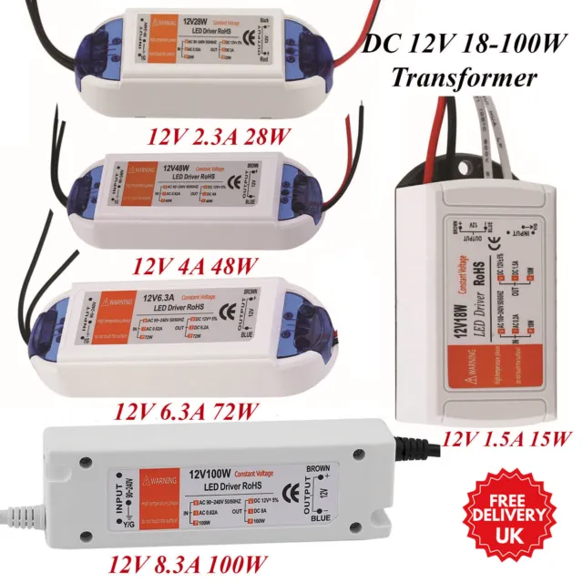 12V LED Driver Power Supply Transformer 18W 28W 48W 72W 100W AC 240V - DC 12V