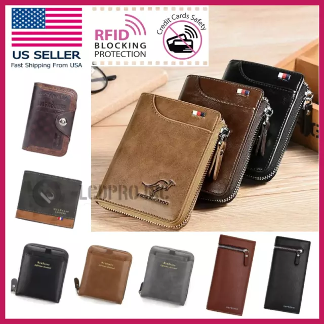 Mens RFID Blocking Leather Wallet Credit Card ID Holder Zipper Purse Waterproof