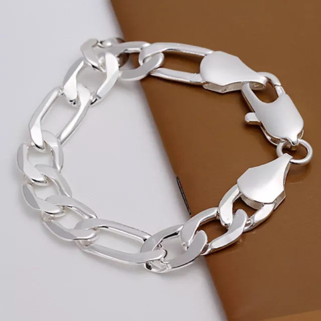 Fashion 925Sterling Solid Silver Men Jewelry 12MM Chain Bracelet For Women H163