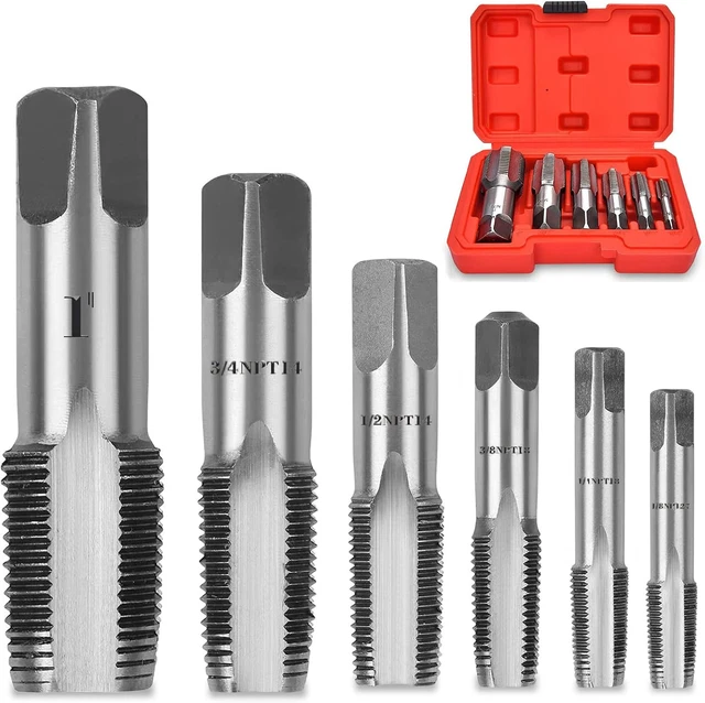 6 PIECE NPT Thread Forming Taps, Pipe Taps Set, High-Speed Steel Drill ...