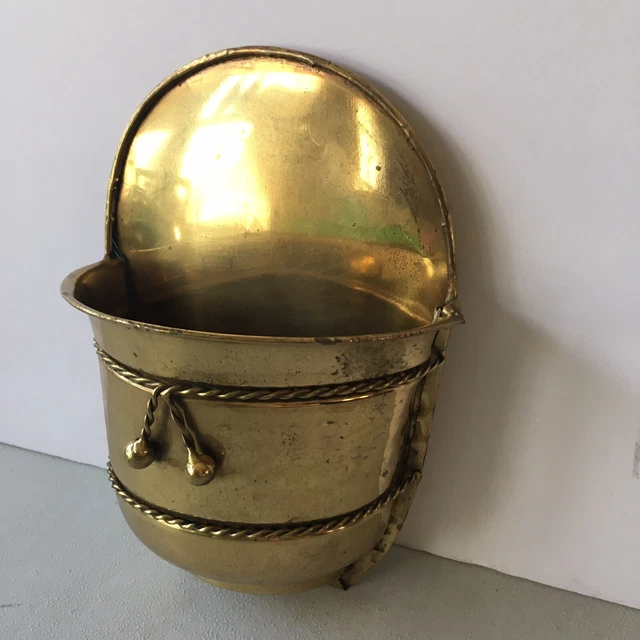Brass Wall Pocket Planter Vintage Rope Tassel Detail India