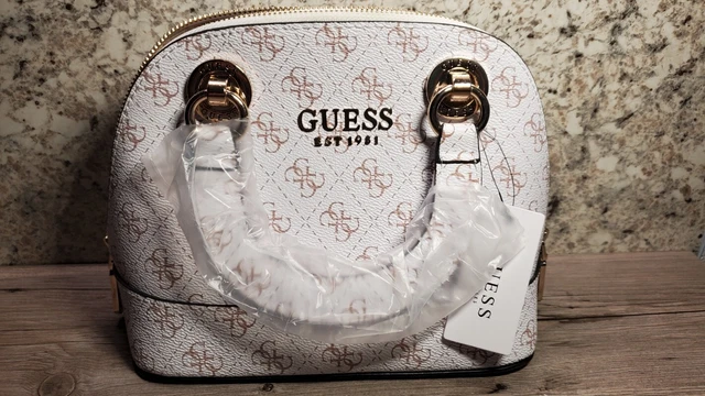 GUESS CATHLEEN LOGO Dome Satchel Bag White & Taupe NWT SG773705 EUR 60,07 - PicClick FR