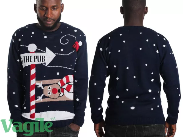 New Men's To The Pub Reindeer Novelty Unisex Xmas Christmas Jumper Sweater