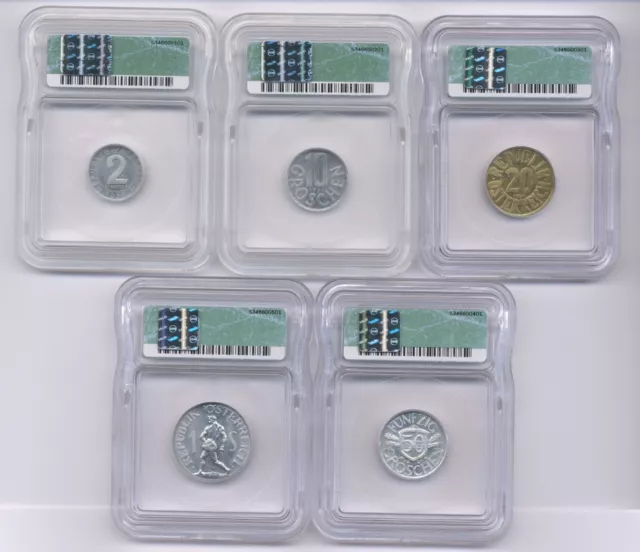 Austria Certified Icg Choice Proofs: 1951 10 & 20 Groschen, 1947 Schilling, 1947 3