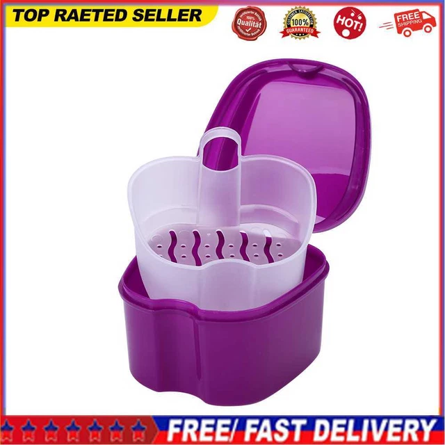 Artificial Tooth Box Portable Dentures Cleaning Tools Health Care (Purple)