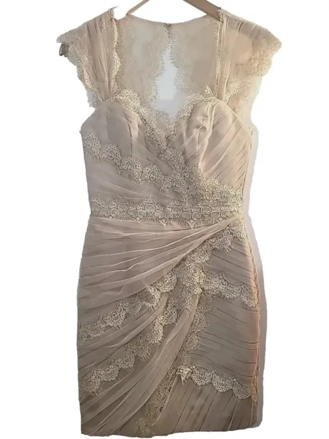 Monique Lhuillier Lace Gold Cocktail Dress Size 4 Ivory