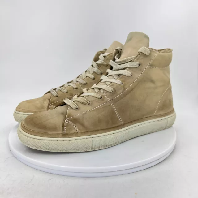 Frye Gates Men Size 8 Cream Beige Leather White Sole High Top Lace Up Shoes