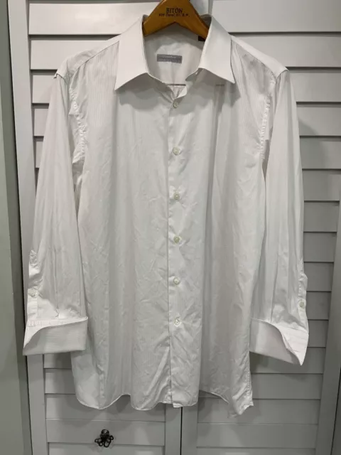 STEFANO RICCI MEN'S 47/18 1/2 White Stripe French-Cuff Dress Shirt ...