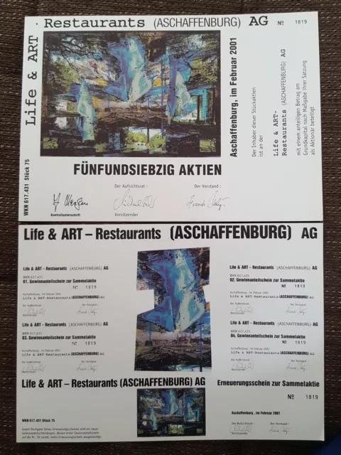 Life & Art Restaurants (Aschaffenburg) AG, 75 Aktien, 2001, schön, mit Coupons