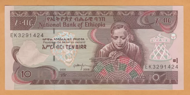 ETHIOPIA 10 BIRR UNC 2000 EE / 2008 P-48e Prefix EK Banknote