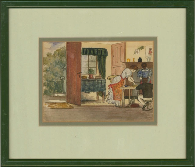 Early 20th Century Watercolour - Edwardian Interior